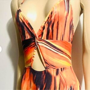 SHEIN Vibrant Orange and Black lightweight Stretchy Jumpsuit Bright colors